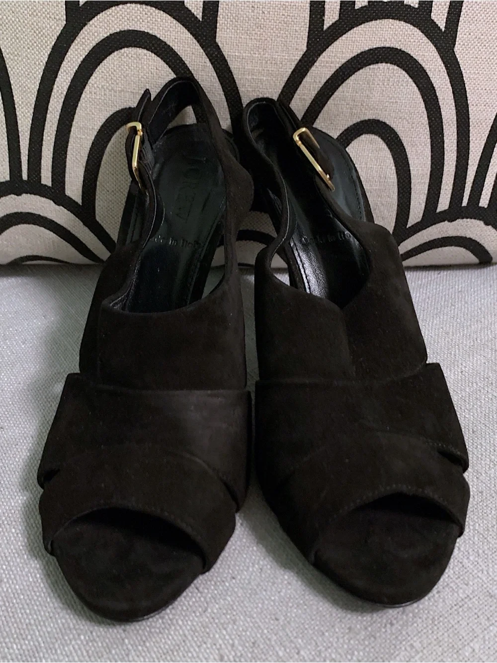 JCrew Black Suede Peep-Toe Slingback Heels